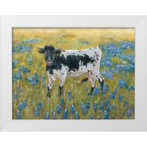 Cutie in the Bluebonnets White Modern Wood Framed Art Print by Britton, Pam