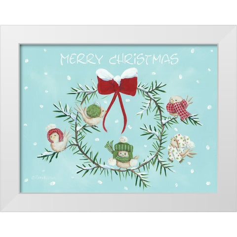 Winter Birds Christmas Wreath White Modern Wood Framed Art Print by Britton, Pam