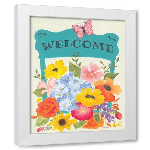 Bunches of Welcome White Modern Wood Framed Art Print by Britton, Pam