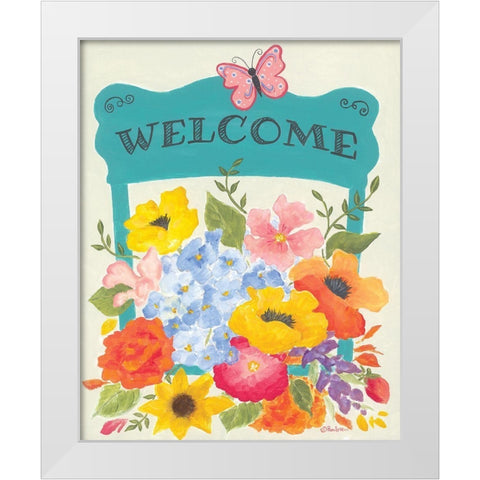 Bunches of Welcome White Modern Wood Framed Art Print by Britton, Pam
