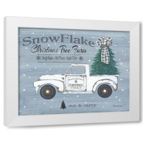 Snowflake Christmas Tree Farm White Modern Wood Framed Art Print by Britton, Pam