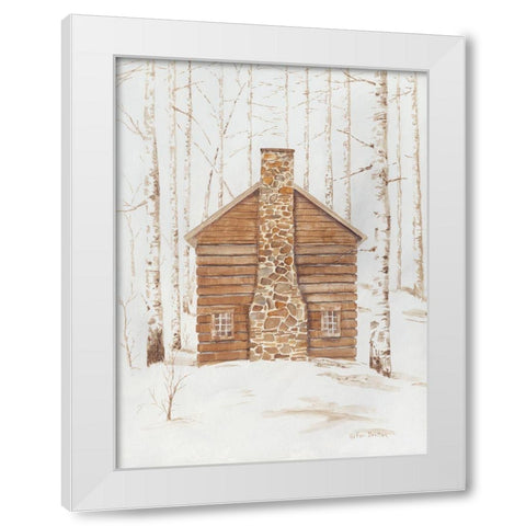 Wintery Cabin White Modern Wood Framed Art Print by Britton, Pam