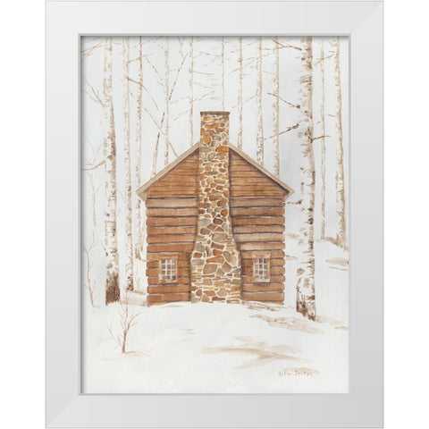 Wintery Cabin White Modern Wood Framed Art Print by Britton, Pam