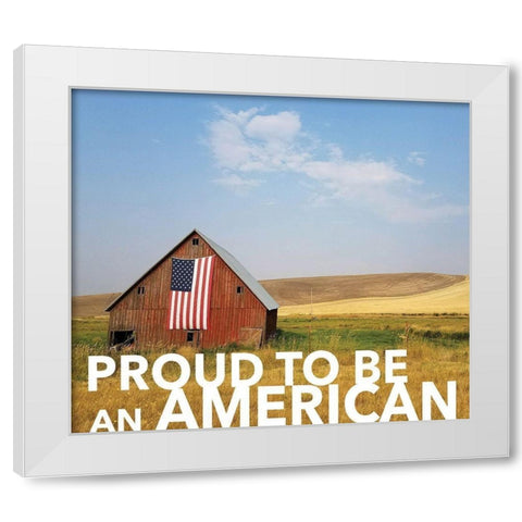 Proud American White Modern Wood Framed Art Print by Lady Louise Designs