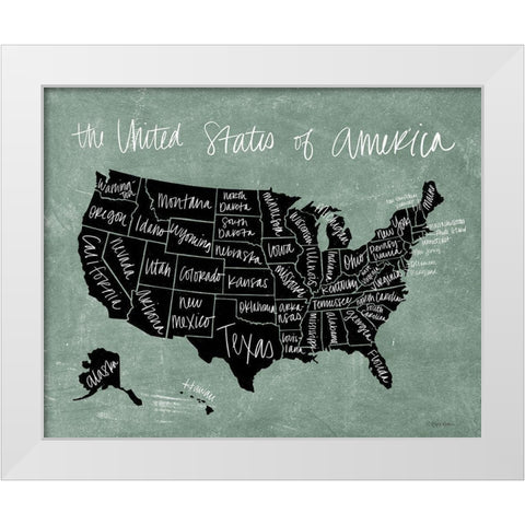 Chalk USA Map White Modern Wood Framed Art Print by Lady Louise Designs