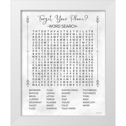 Bathroom Wordsearch White Modern Wood Framed Art Print by Lady Louise Designs