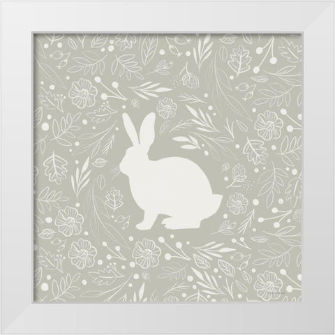 Floral Rabbit White Modern Wood Framed Art Print by Lady Louise Designs