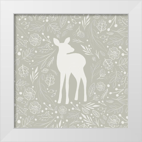 Floral Deer White Modern Wood Framed Art Print by Lady Louise Designs