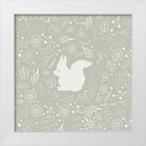 Floral Squirrel White Modern Wood Framed Art Print by Lady Louise Designs