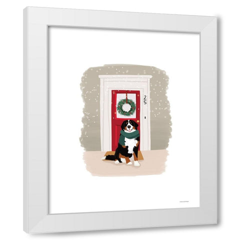 Christmas Dog White Modern Wood Framed Art Print by Lady Louise Designs