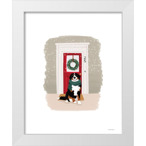 Christmas Dog White Modern Wood Framed Art Print by Lady Louise Designs