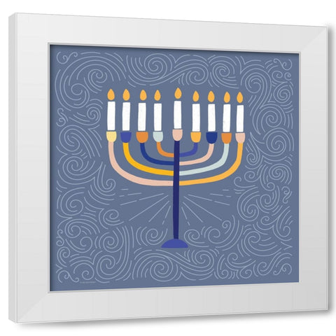 Deco Menorah White Modern Wood Framed Art Print by Lady Louise Designs
