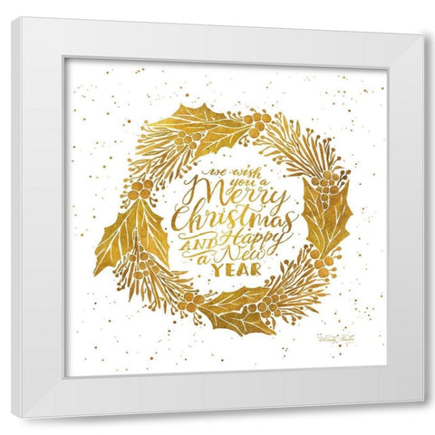 Merry Christmas and Happy New Year    White Modern Wood Framed Art Print by Jacobs, Cindy