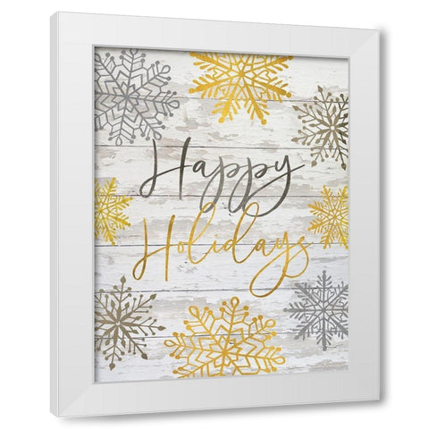 Happy Holidays Snowflakes White Modern Wood Framed Art Print by Jacobs, Cindy