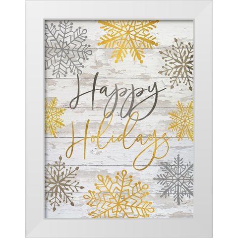 Happy Holidays Snowflakes White Modern Wood Framed Art Print by Jacobs, Cindy