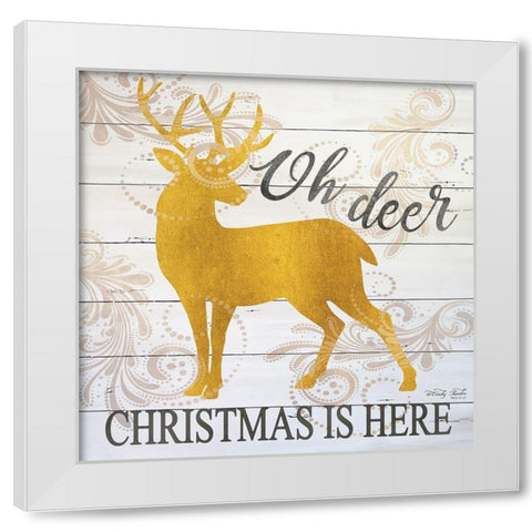 Oh Deer Christmas is Here White Modern Wood Framed Art Print by Jacobs, Cindy