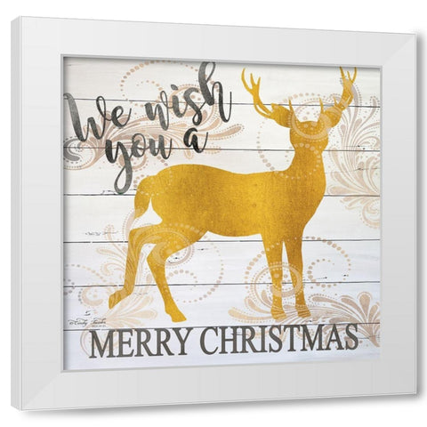 We Wish You a Merry Christmas Deer White Modern Wood Framed Art Print by Jacobs, Cindy