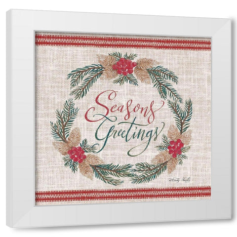 Seasons Greetings Wreath   White Modern Wood Framed Art Print by Jacobs, Cindy