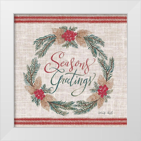 Seasons Greetings Wreath   White Modern Wood Framed Art Print by Jacobs, Cindy