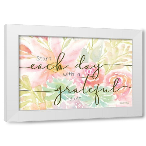 Floral Grateful Heart White Modern Wood Framed Art Print by Jacobs, Cindy