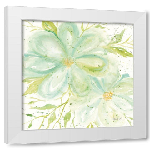 Teal Big Blooms White Modern Wood Framed Art Print by Jacobs, Cindy