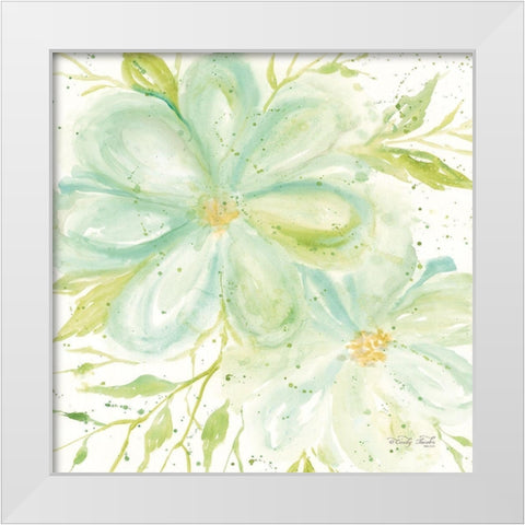 Teal Big Blooms White Modern Wood Framed Art Print by Jacobs, Cindy