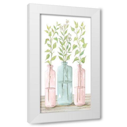 Pastel Leaves in Jars   White Modern Wood Framed Art Print by Hallowell, Britt