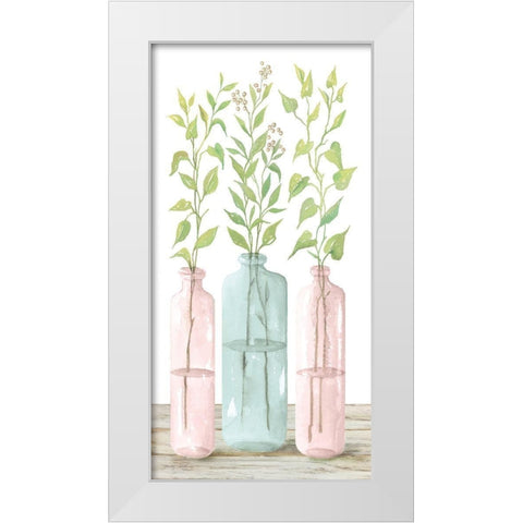 Pastel Leaves in Jars   White Modern Wood Framed Art Print by Hallowell, Britt