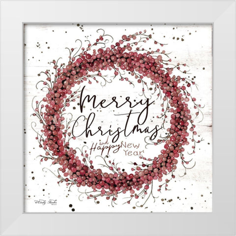 Merry Christmas Berry Wreath White Modern Wood Framed Art Print by Jacobs, Cindy