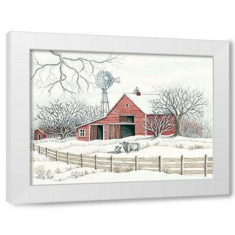 Winter Barn with Windmill White Modern Wood Framed Art Print by Jacobs, Cindy