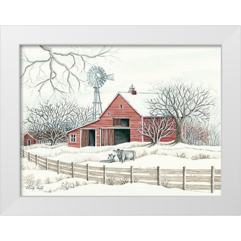 Winter Barn with Windmill White Modern Wood Framed Art Print by Jacobs, Cindy
