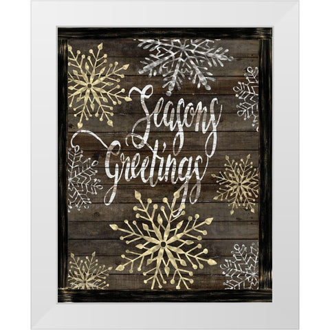 Snowflake Seasons Greetings  White Modern Wood Framed Art Print by Jacobs, Cindy