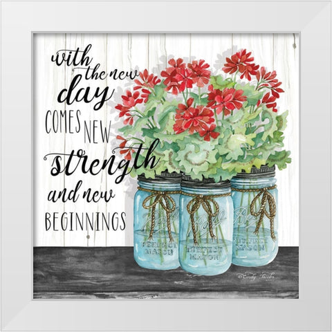 Blue Jars - New Beginnings White Modern Wood Framed Art Print by Jacobs, Cindy