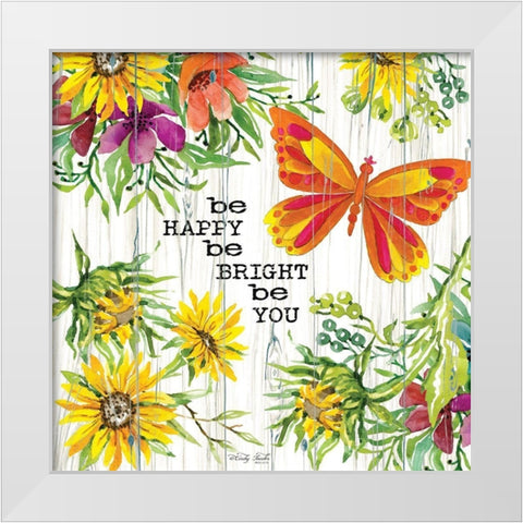 Be Happy White Modern Wood Framed Art Print by Jacobs, Cindy