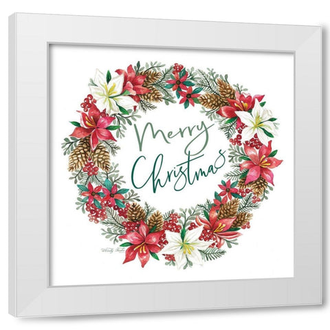 Merry Christmas Wreath White Modern Wood Framed Art Print by Jacobs, Cindy