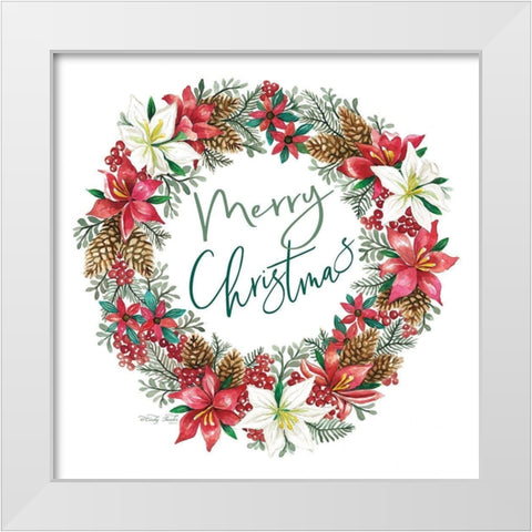 Merry Christmas Wreath White Modern Wood Framed Art Print by Jacobs, Cindy