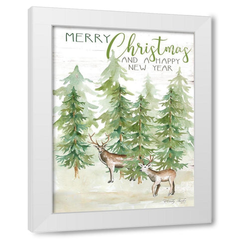 Merry Christmas and Happy New Year Deer White Modern Wood Framed Art Print by Jacobs, Cindy