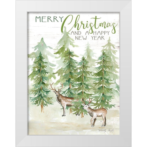 Merry Christmas and Happy New Year Deer White Modern Wood Framed Art Print by Jacobs, Cindy