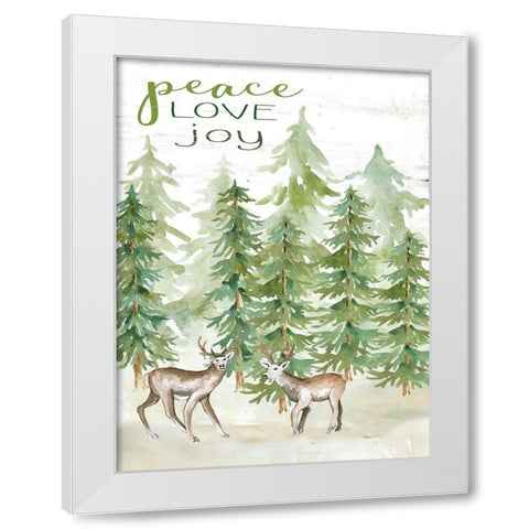 Peace Love Joy Deer White Modern Wood Framed Art Print by Jacobs, Cindy