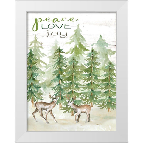 Peace Love Joy Deer White Modern Wood Framed Art Print by Jacobs, Cindy