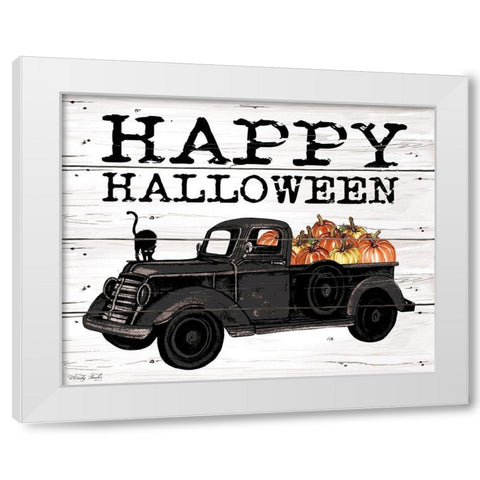 Happy Halloween Black Truck White Modern Wood Framed Art Print by Jacobs, Cindy