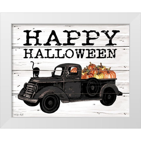 Happy Halloween Black Truck White Modern Wood Framed Art Print by Jacobs, Cindy