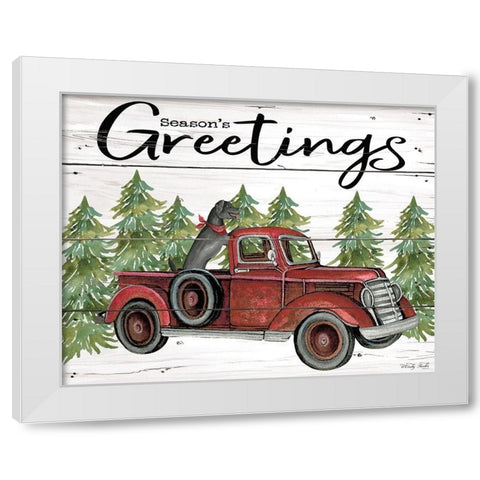 Seasons Greetings Red Truck White Modern Wood Framed Art Print by Jacobs, Cindy