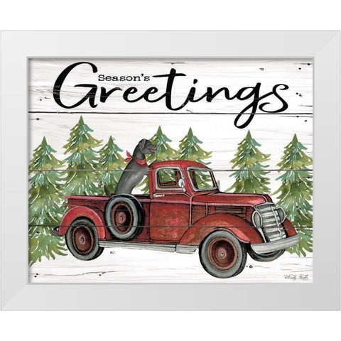 Seasons Greetings Red Truck White Modern Wood Framed Art Print by Jacobs, Cindy