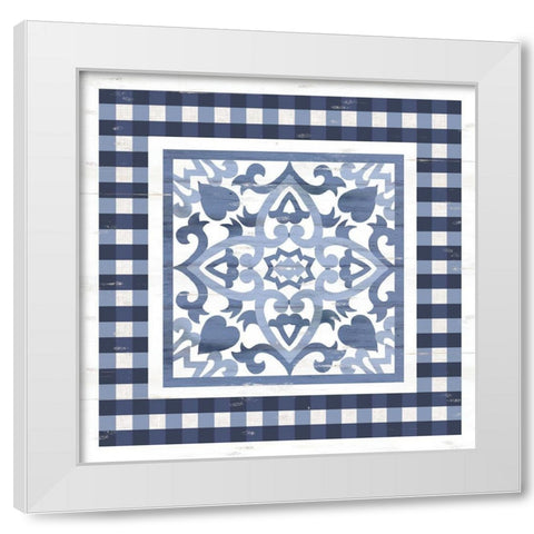 Ivey Blue And White Tile White Modern Wood Framed Art Print by Jacobs, Cindy