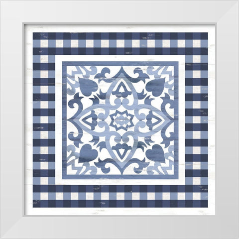 Ivey Blue And White Tile White Modern Wood Framed Art Print by Jacobs, Cindy