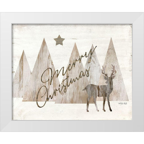 Merry Christmas Deer White Modern Wood Framed Art Print by Jacobs, Cindy