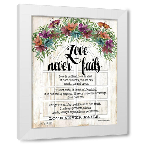Floral Love Never Fails White Modern Wood Framed Art Print by Jacobs, Cindy