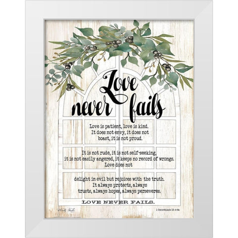 Berry Swag Love Never Fails White Modern Wood Framed Art Print by Jacobs, Cindy