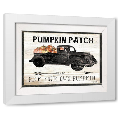 Pumpkin Patch Black Truck White Modern Wood Framed Art Print by Jacobs, Cindy